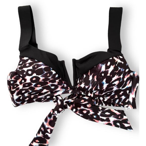 Sanctuary Stay Cool Leopard Print V-Wire Bralette Swim Top | Size S, Black Multi - Picture 2 of 11